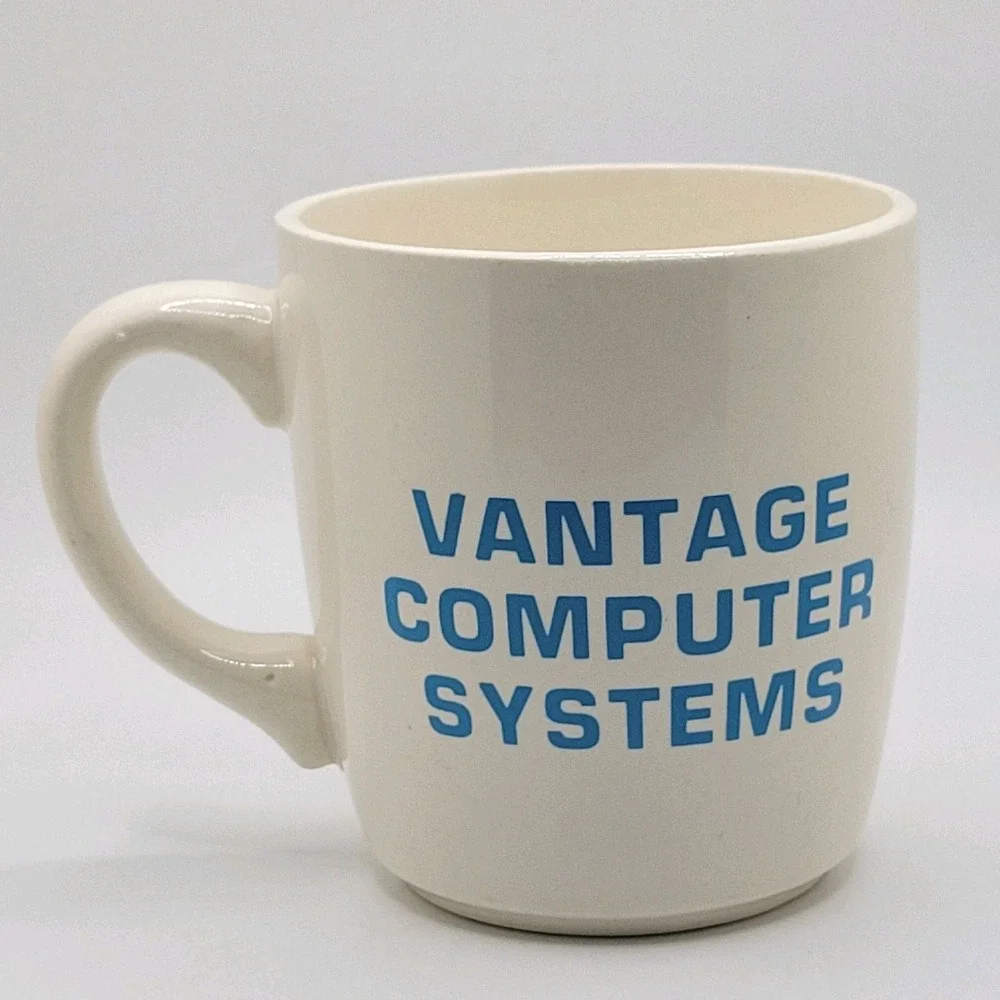 Vintage 80s Vantage Computer Systems Advertising Mug USA Retro Tech Officecore‎